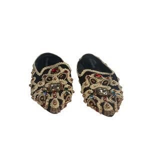 JEFFREY CAMPBELL SARIKA-EMB MULTI GOLD BABOUCHE STYLE FLAT MULES  size 9